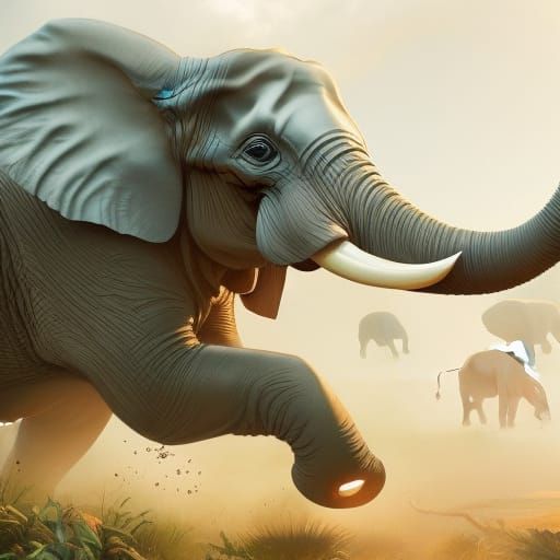 Fast Running Elephant: Hyperdetailed Concept Art