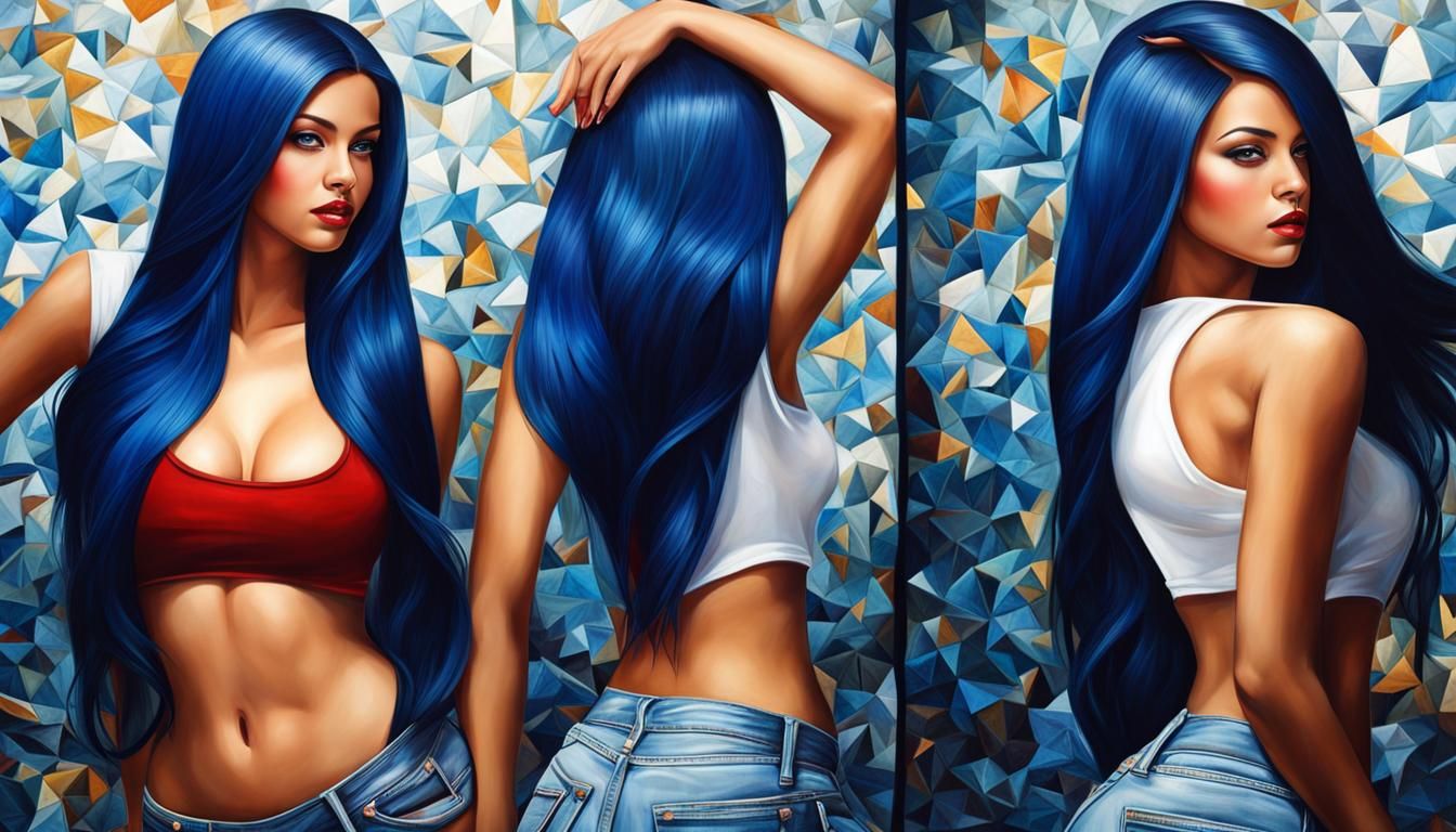 Beautiful Woman Portrait with Blue Hair, Photorealism
