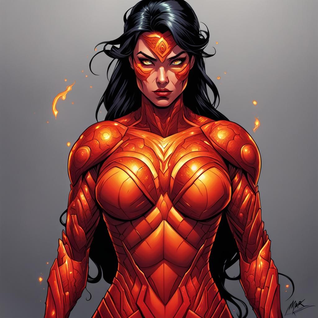 Lava Skin Woman in Comic Book Style