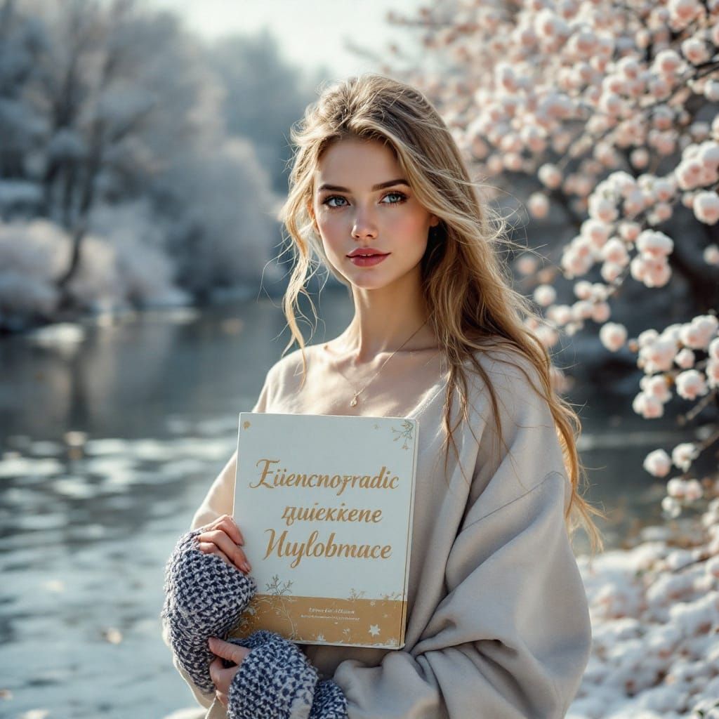 Surreal Girl Walks Along Waterfront with Coffee Cup in Hand