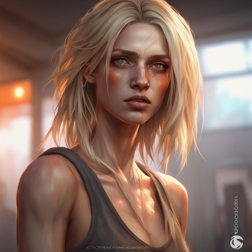 Detailed Portrait of a Blonde Woman with Scar