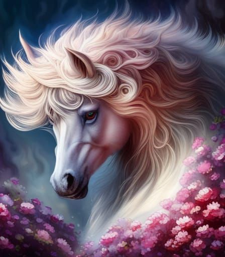 Detailed Unicorn Head in Organic Vegetation