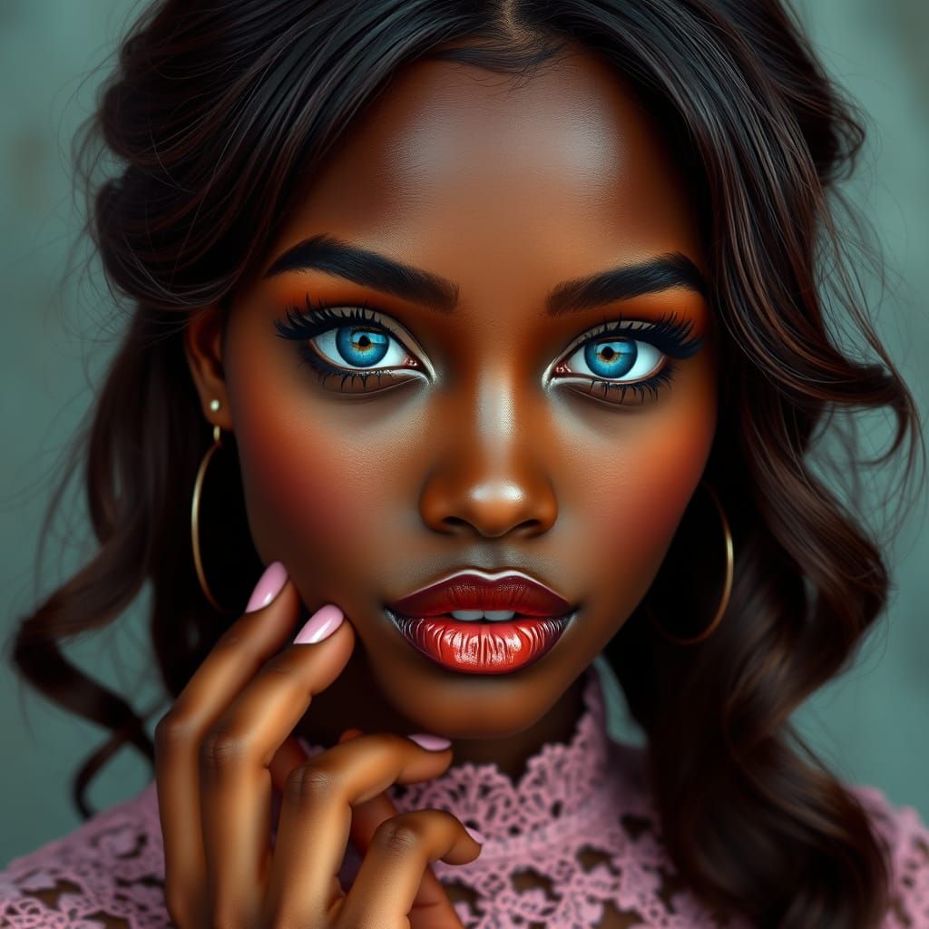 Young Woman with Full Lips in Realistic Portrait