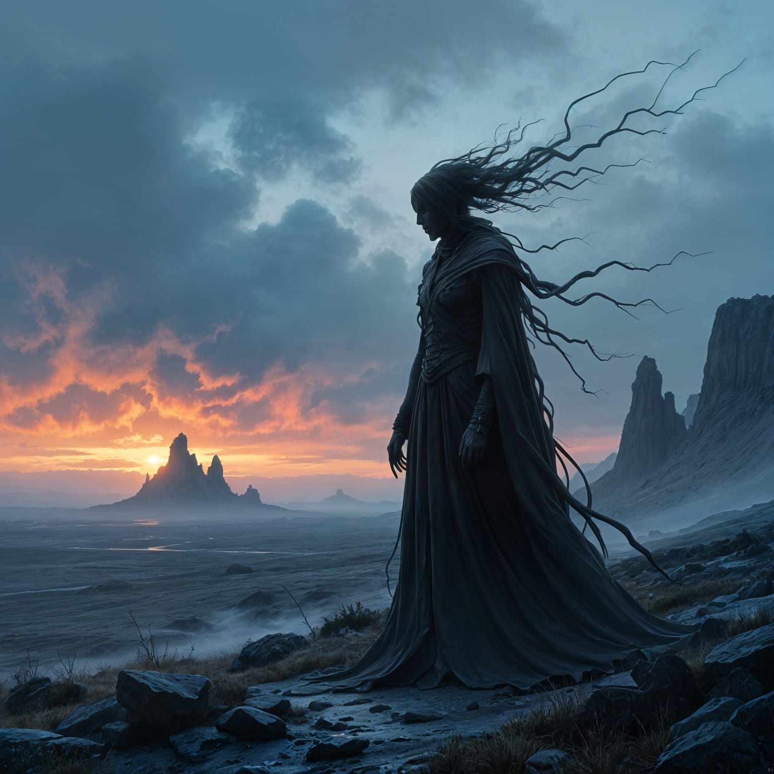 Spectral Figure on Desolate Moor in Gothic Style