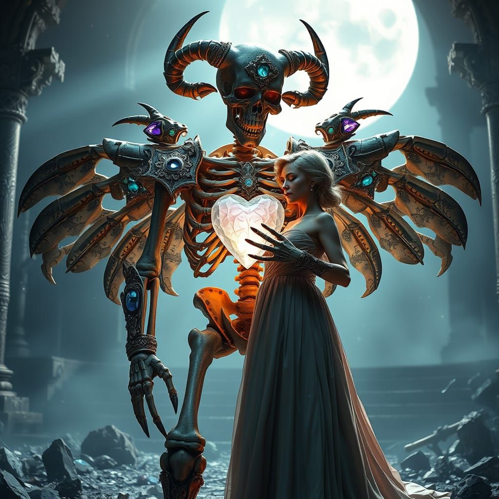 Majestic Skeletal Figure with Crystalline Heart