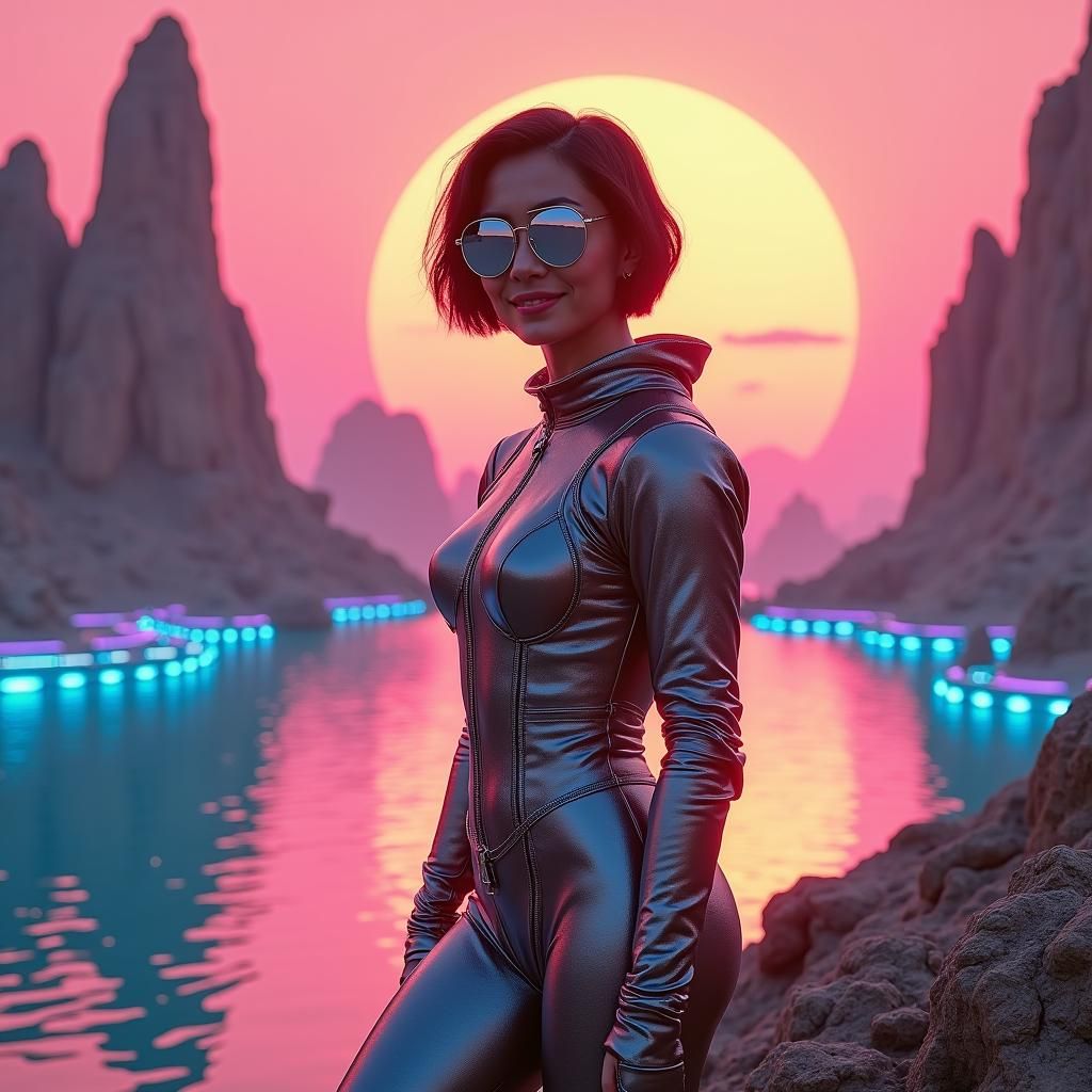 Woman in Spacesuit on Alien Planet in Futuristic Style