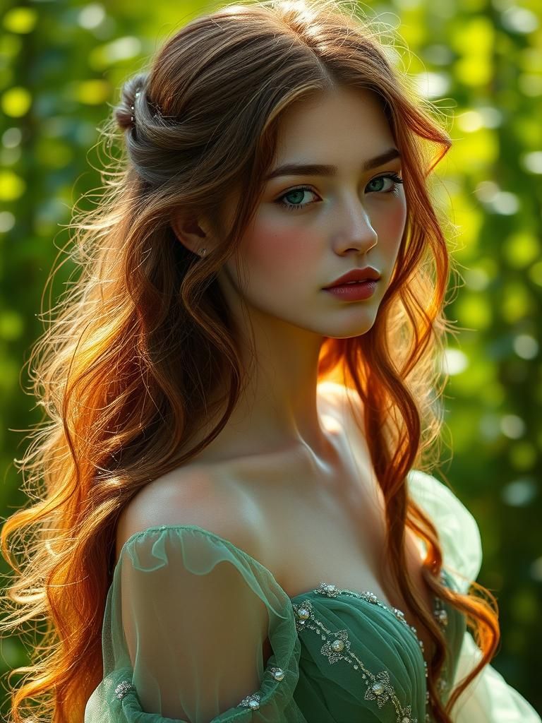 Beautiful Woman with Flowing Hair in Detailed Digital Art