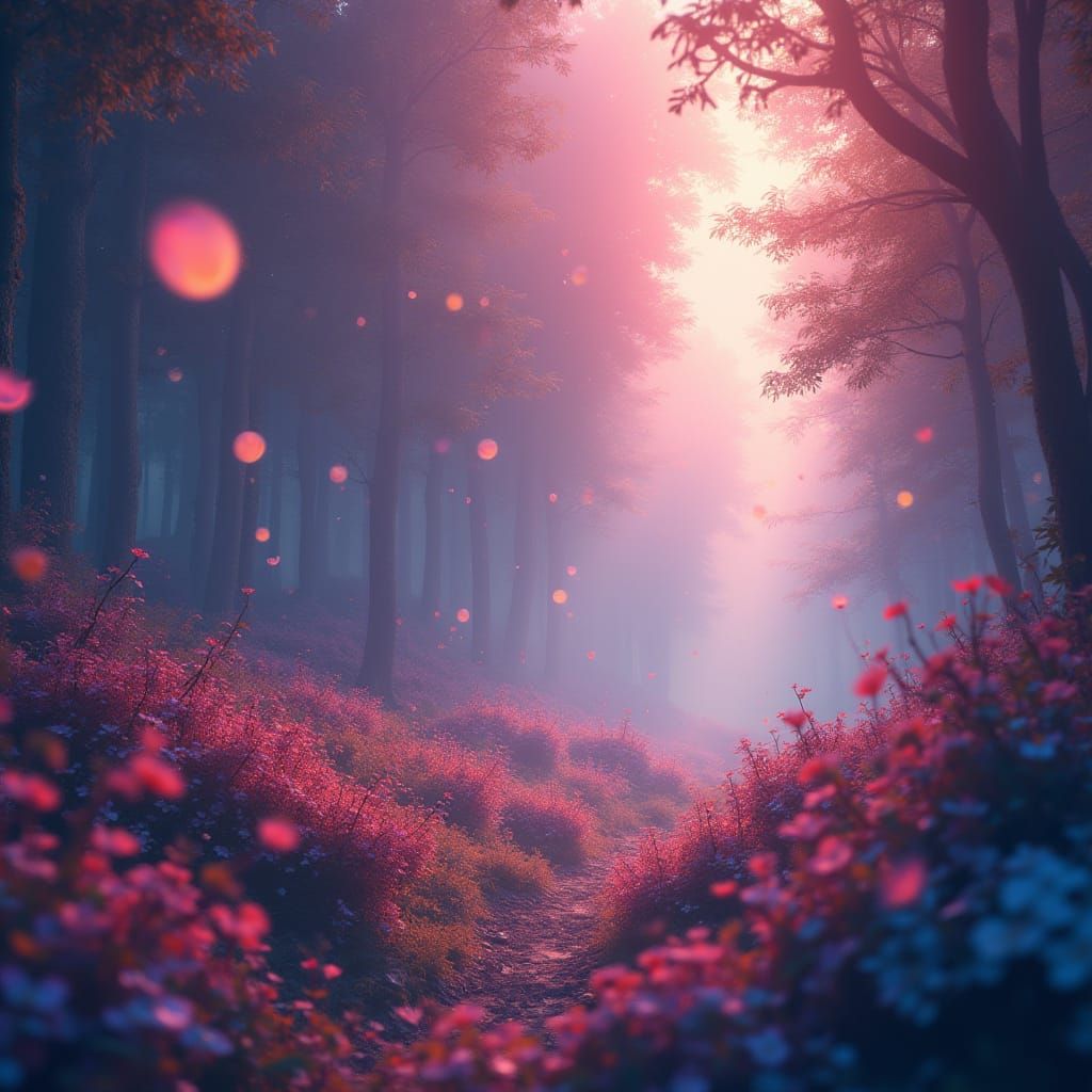 Dreamlike Scene with Floating Particles, in a Whimsical Styl...