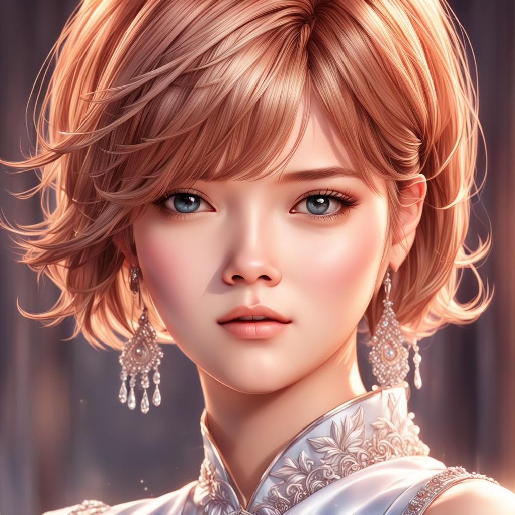 Kpop Idol in Silk Dress: Anime Style Portrait