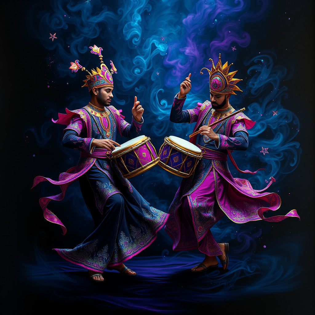 Ornate Drummers Dance in Dreamlike Fantasy