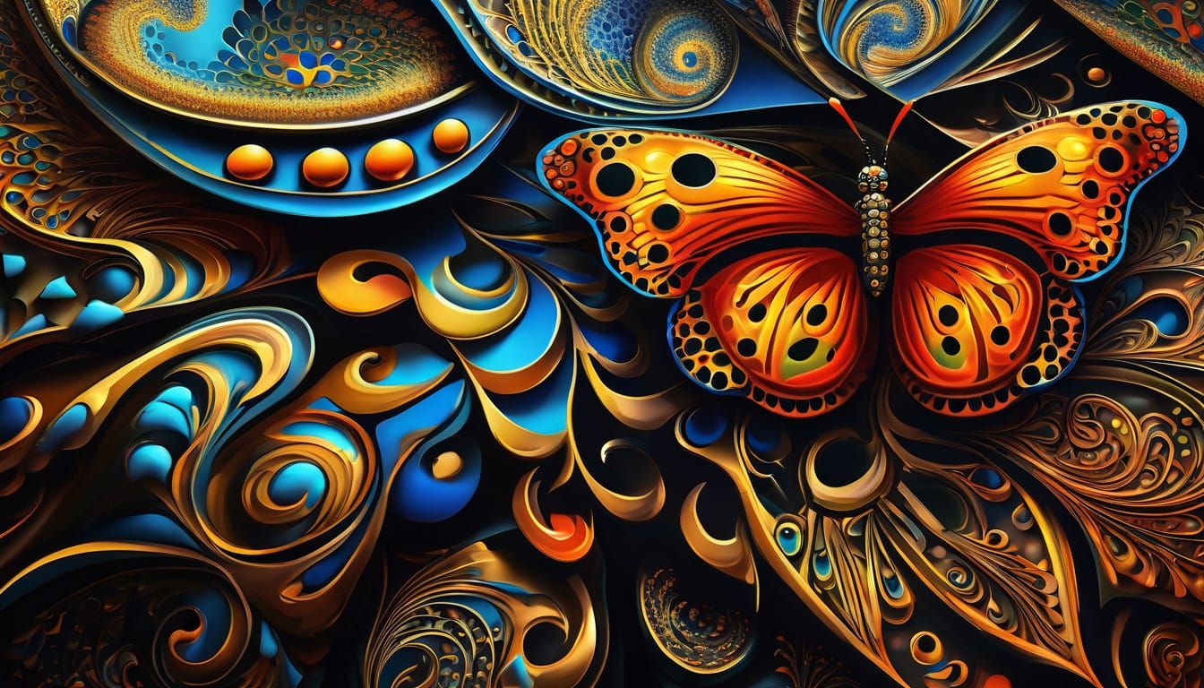 Luxurious Fractal Butterfly on Ornate Kirigami Wallpaper