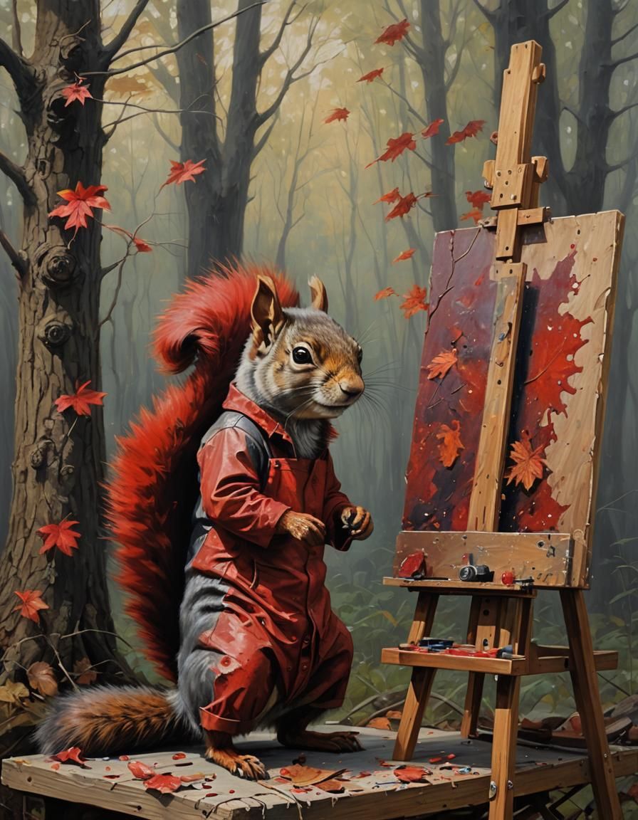 Anthropomorphic Squirrels in Dark Oil Painting Style
