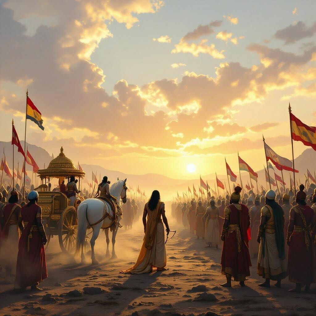 Kurukshetra Battlefield at Dawn in Epic Painting Style