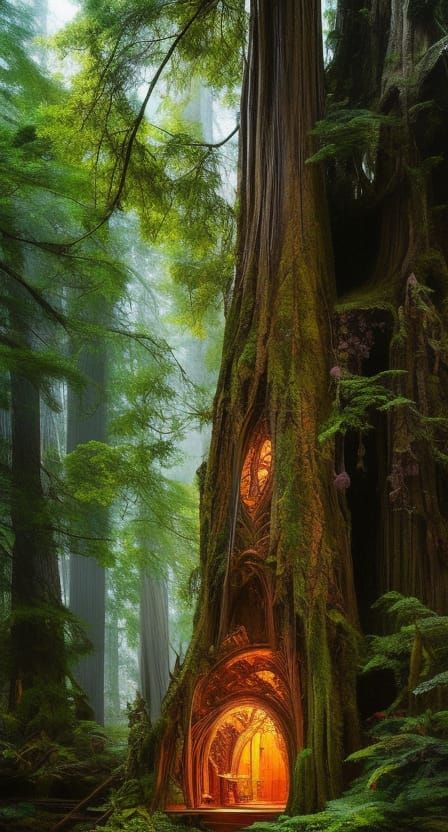 Intricate Fairy Home Inside Gnarled Redwood