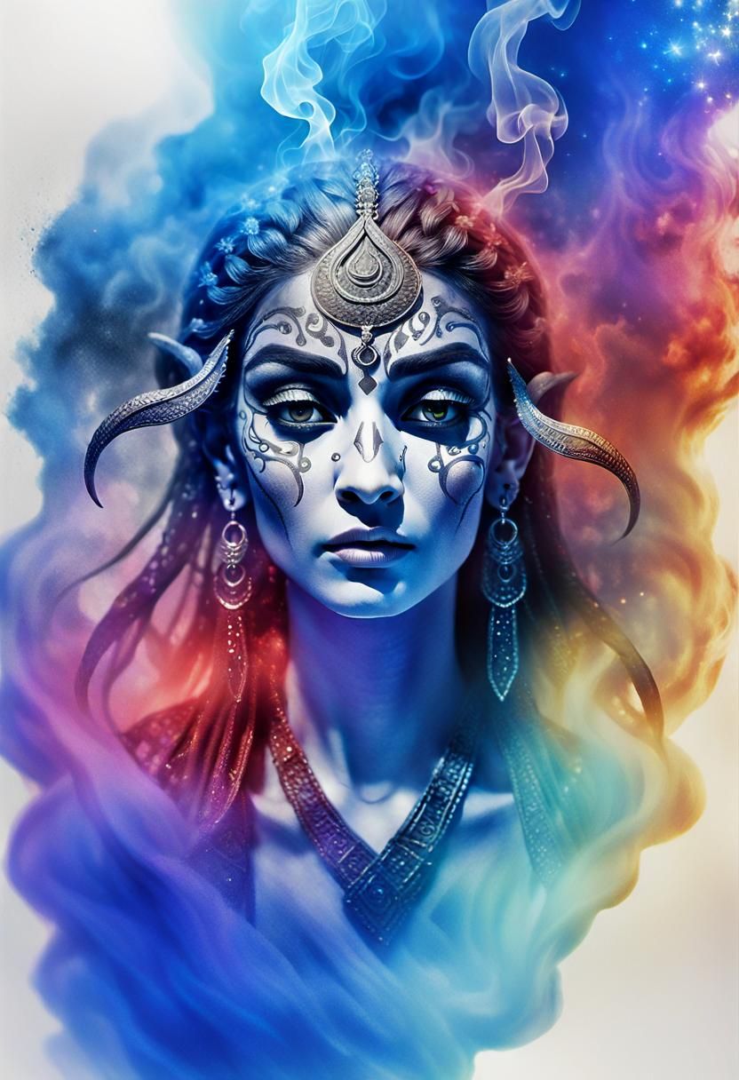 Magical Djinn Manifesting in Black and White Charcoal