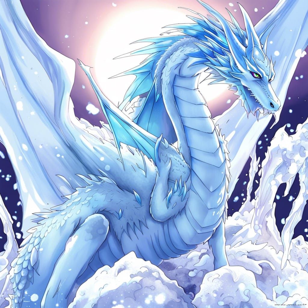 Icy Anime Dragon in Japanese Manga Style