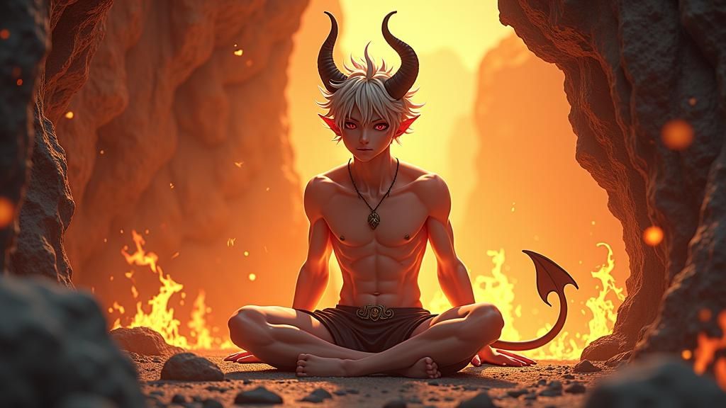 Anime Wight Devil in Ember-Lit Cavern