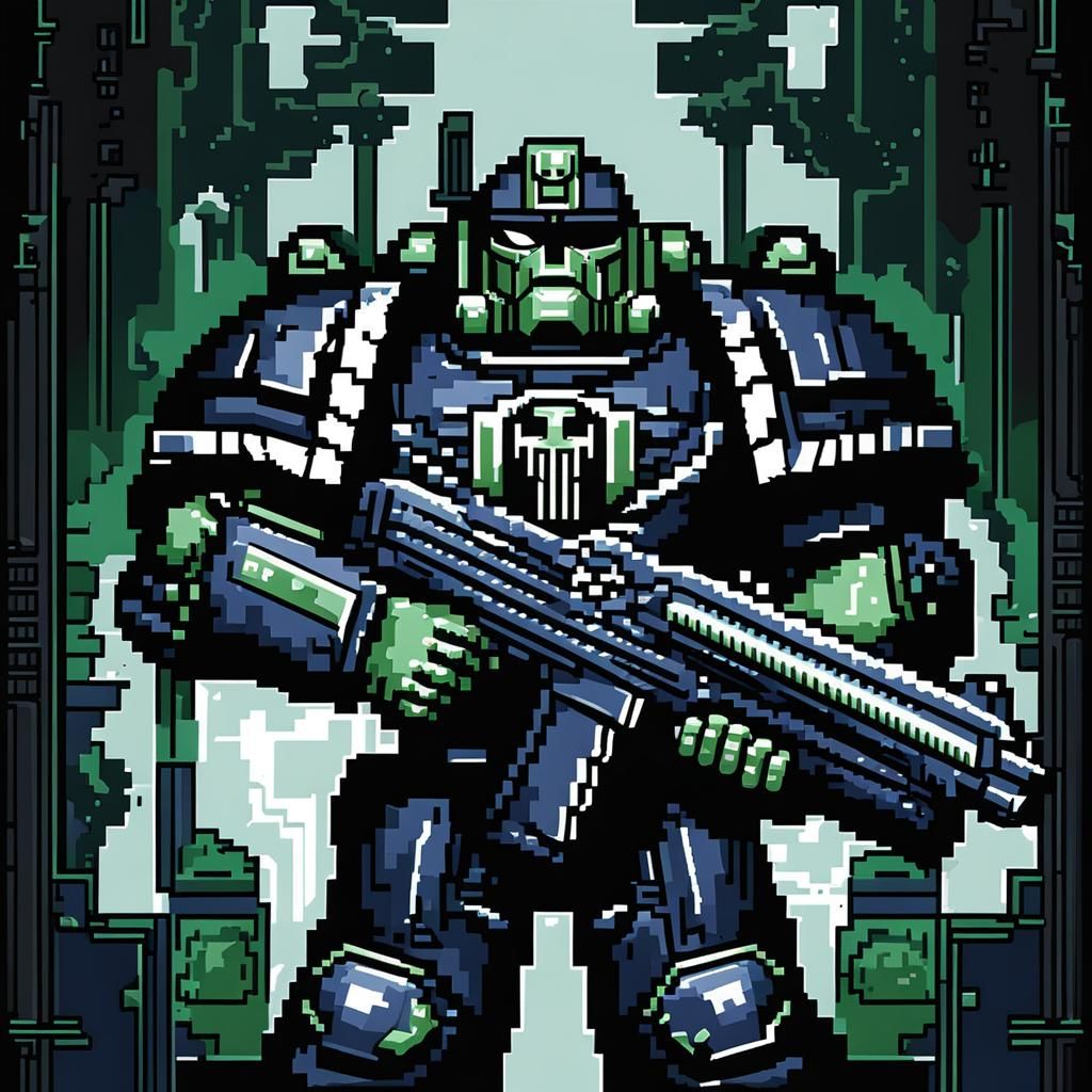 Warhammer 40k Space Marine in Pixel Art