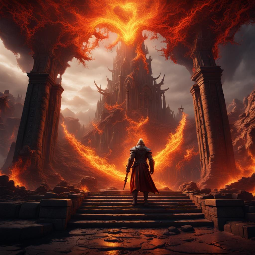 Fiery Man in Detailed Matte Painting