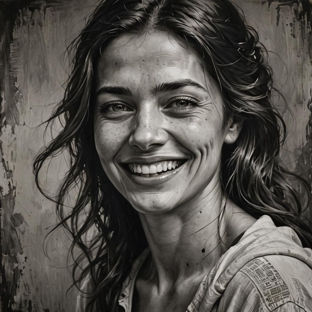 Realistic Portrait: Woman Bearing the Weight of the World