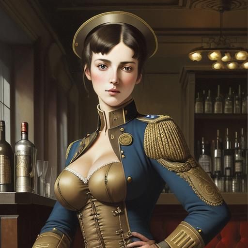 Steampunk Woman in Military Uniform, Neo-Classical Style
