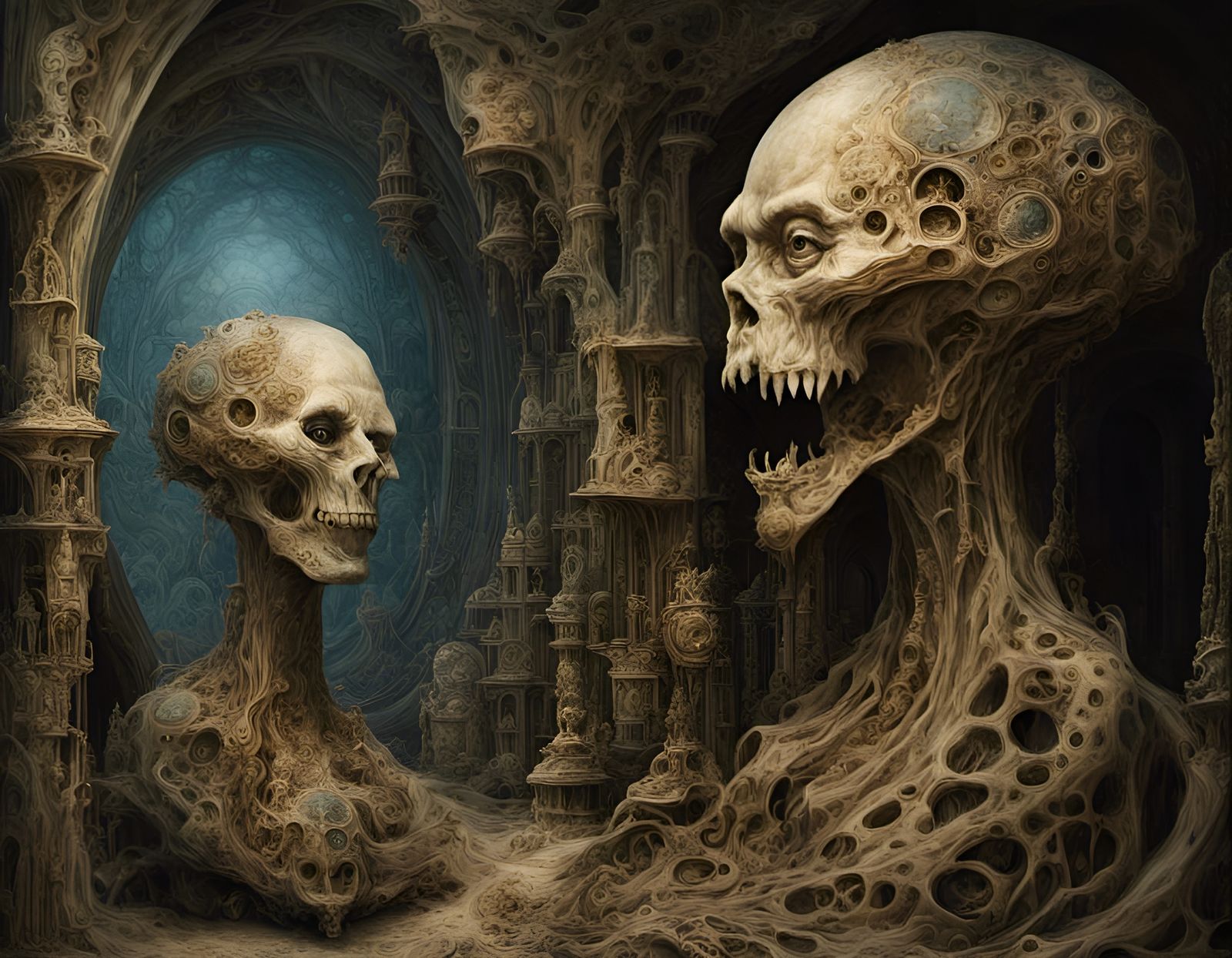 Cryptid Taxidermy in Primitive Structure: Oil Painting