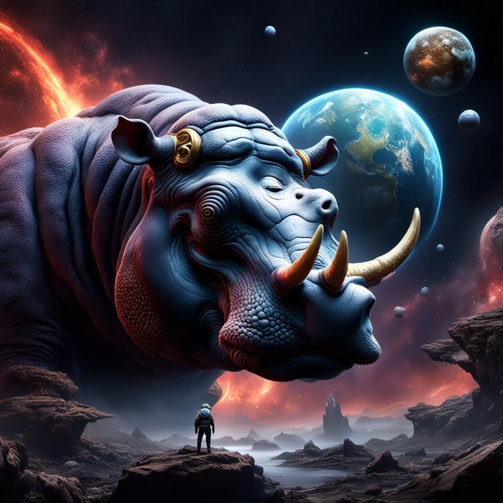 Ram-Headed Hippo Charging Through Dead Planet