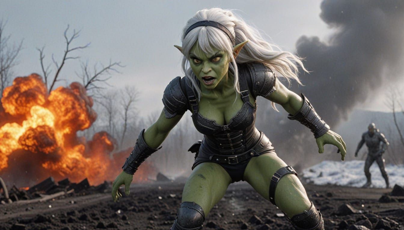 Feral Goblin Elf Survivalist in Apocalyptic Wasteland