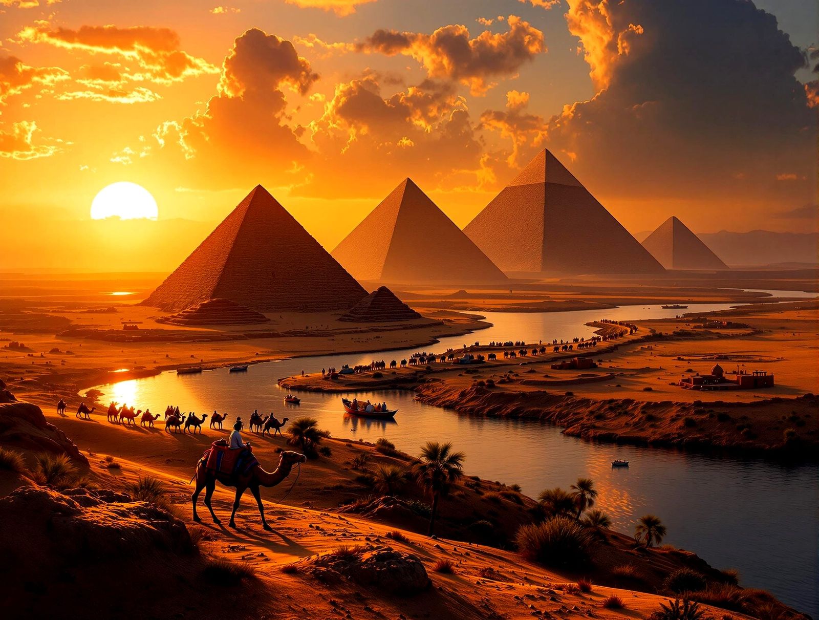 Egyptian Pyramids Amidst the Winding Nile