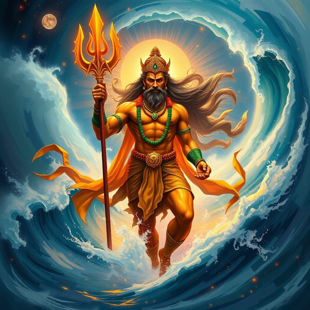 Majestic Hindu God Aquaman Emerges in Cosmic Splendor