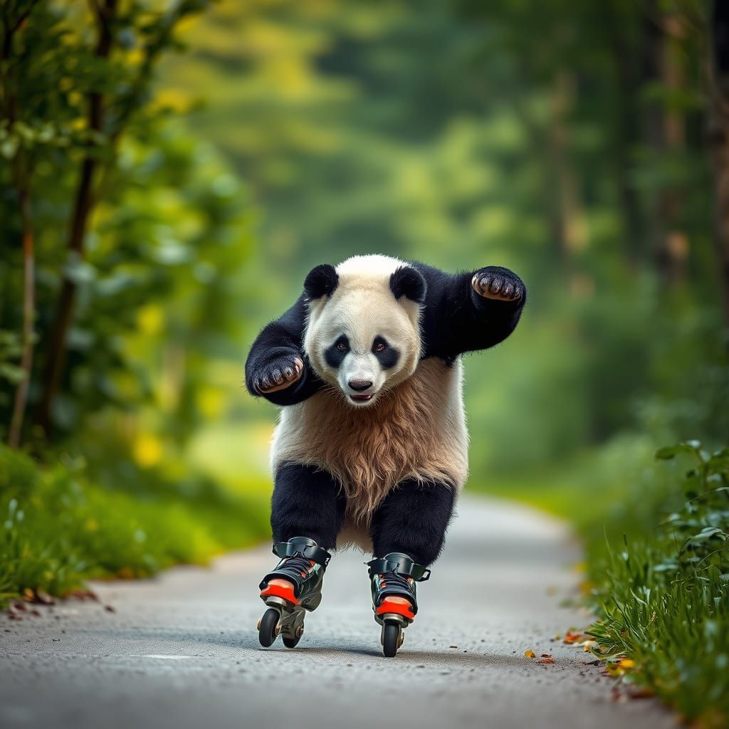 Panda Bear on Rollerblades Wildlife Photo