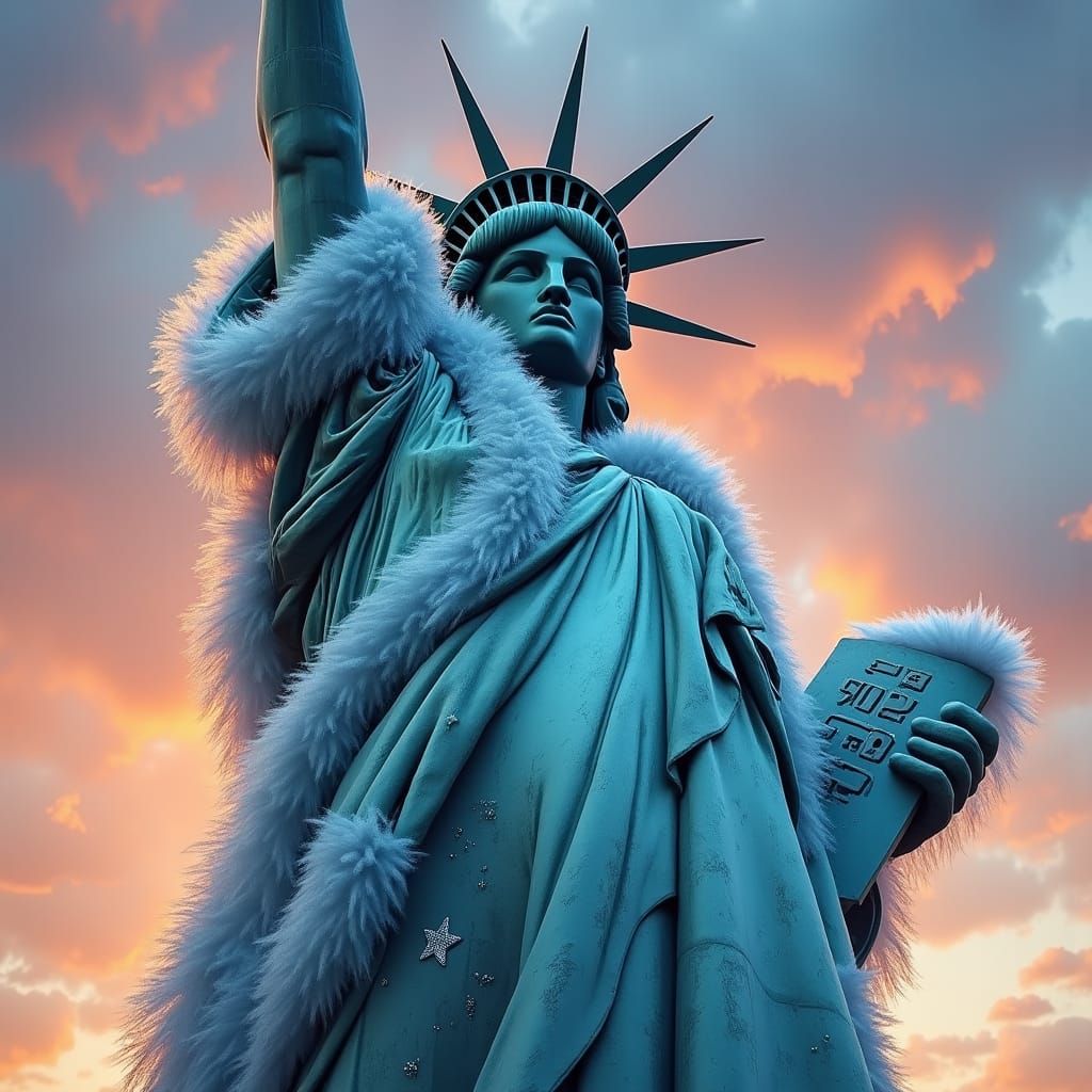 Statue of Liberty in Blue Fur Coat