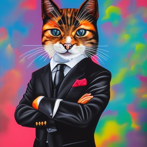 Feline Manager in Graffiti Street Art Style