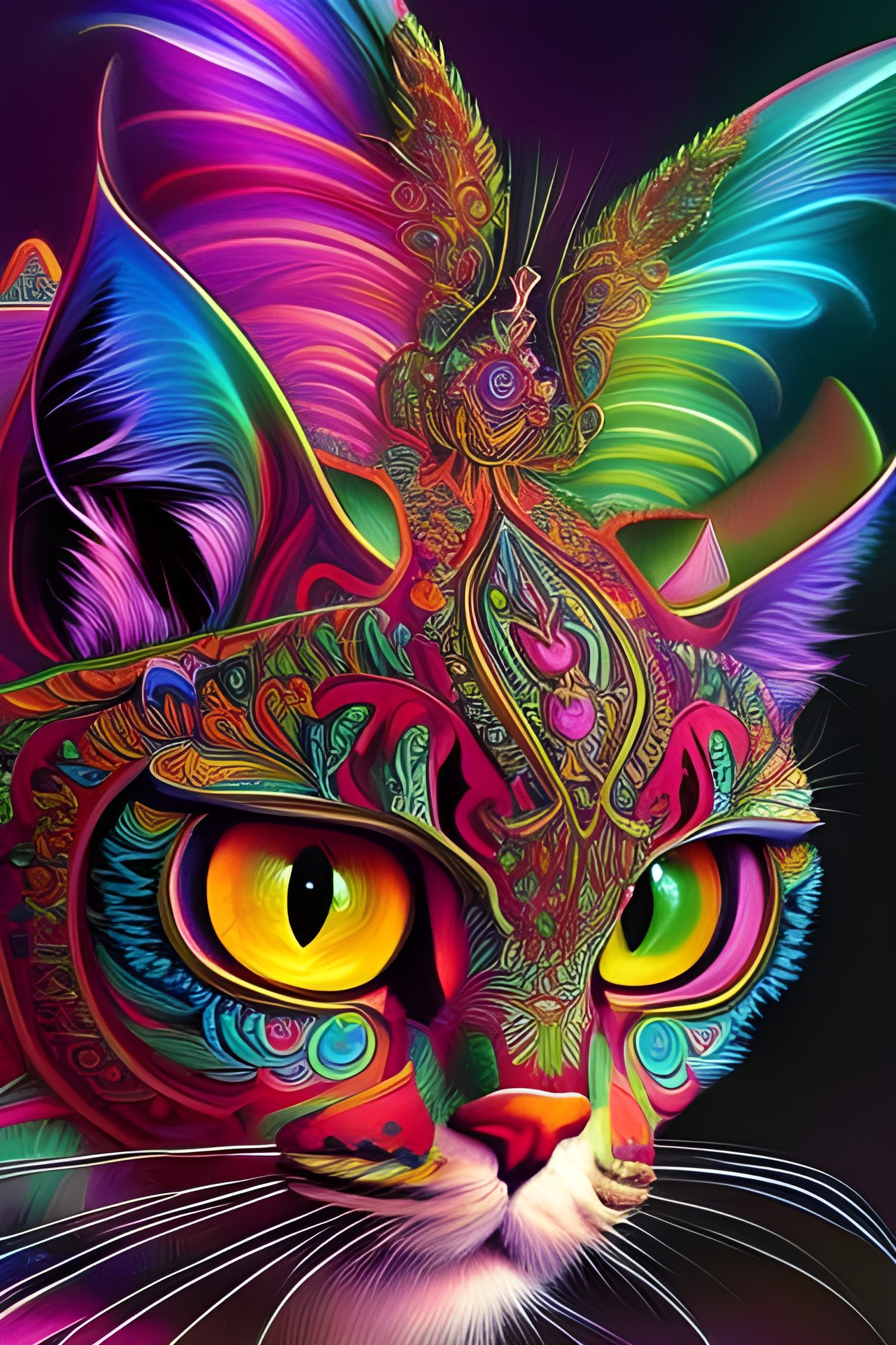 Psychedelic Neon Kittens in Intricate Vector Art