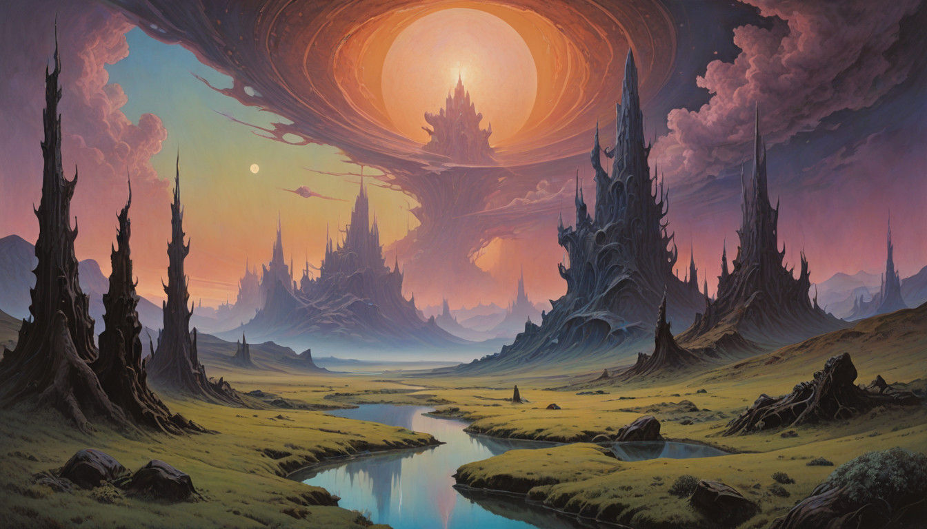 A delicate,  filigree-like being,with an ethereal, iridescen...