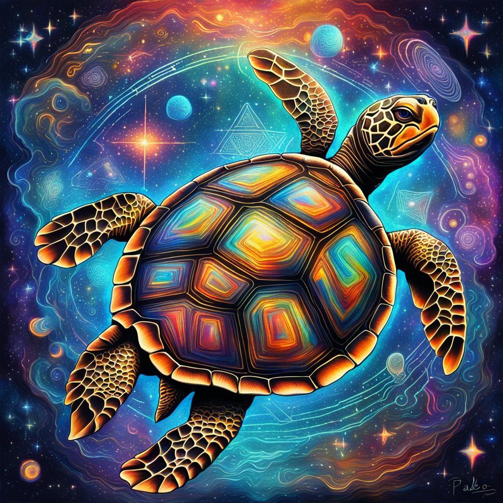 Cosmic Turtle: Holographic Astral Illustration