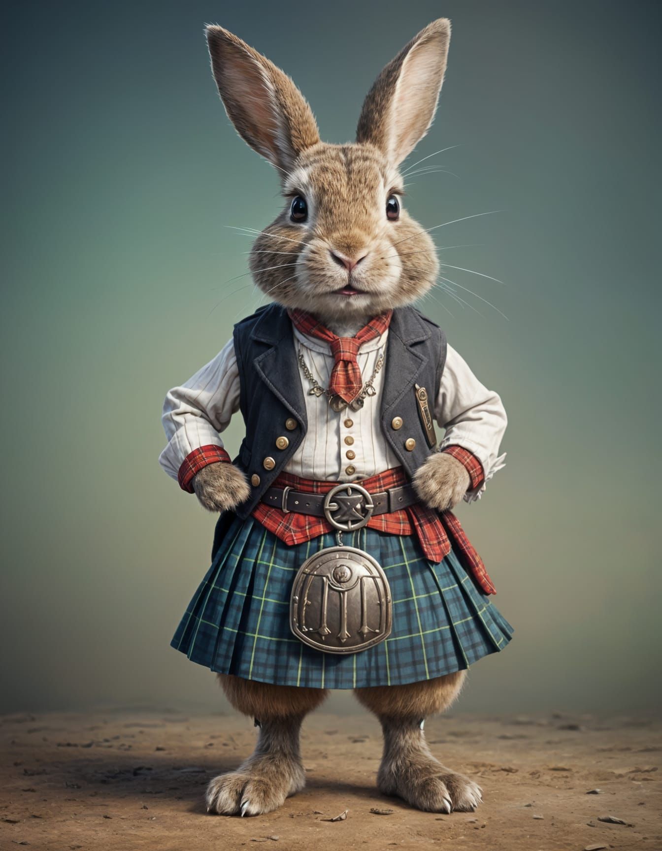 Scottish Rabbit in Traditional Attire