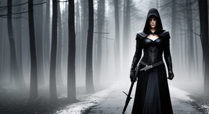 Shadowy Assassin in Black: Dark Fantasy Masterpiece