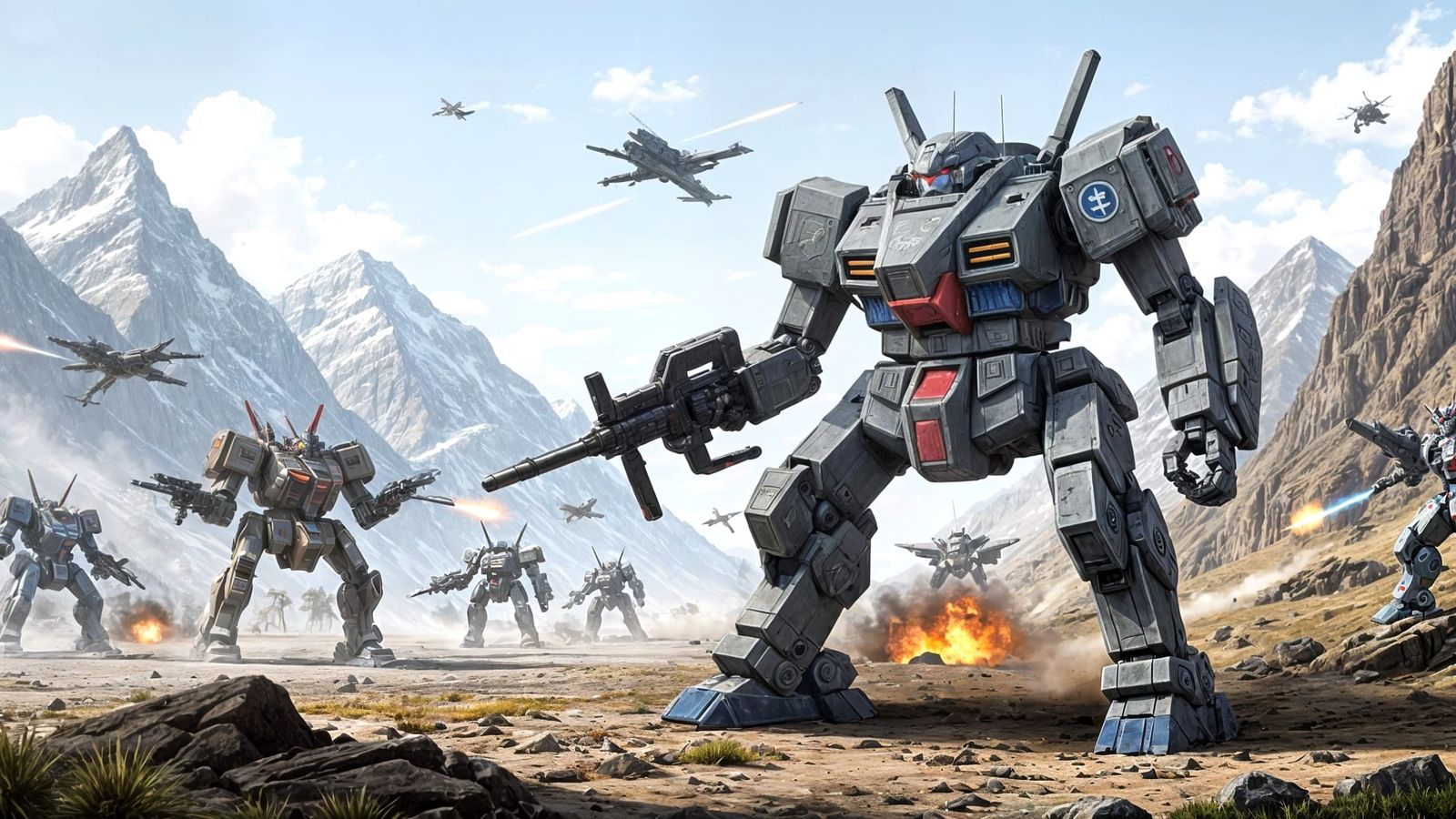 Gundam Mech Ready for Mountain Battle