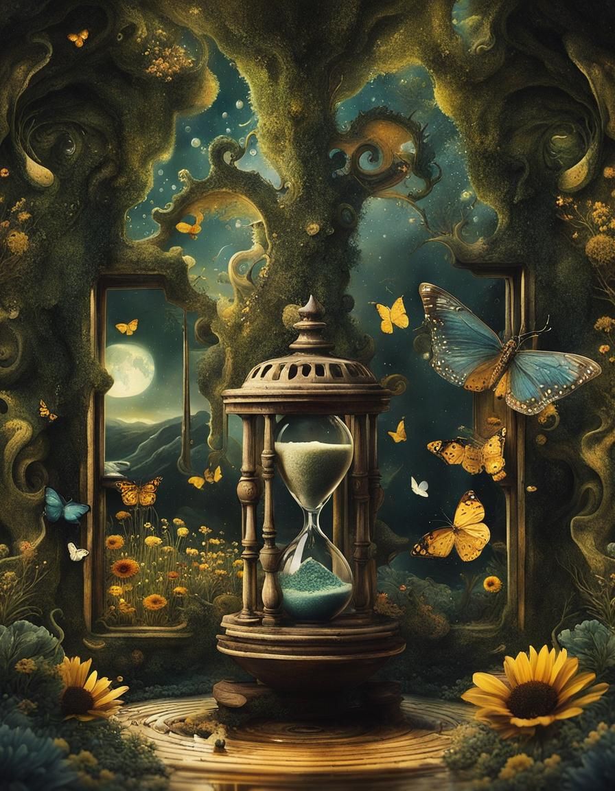 Surreal Hourglass Maze in Dreamlike Watercolor Style