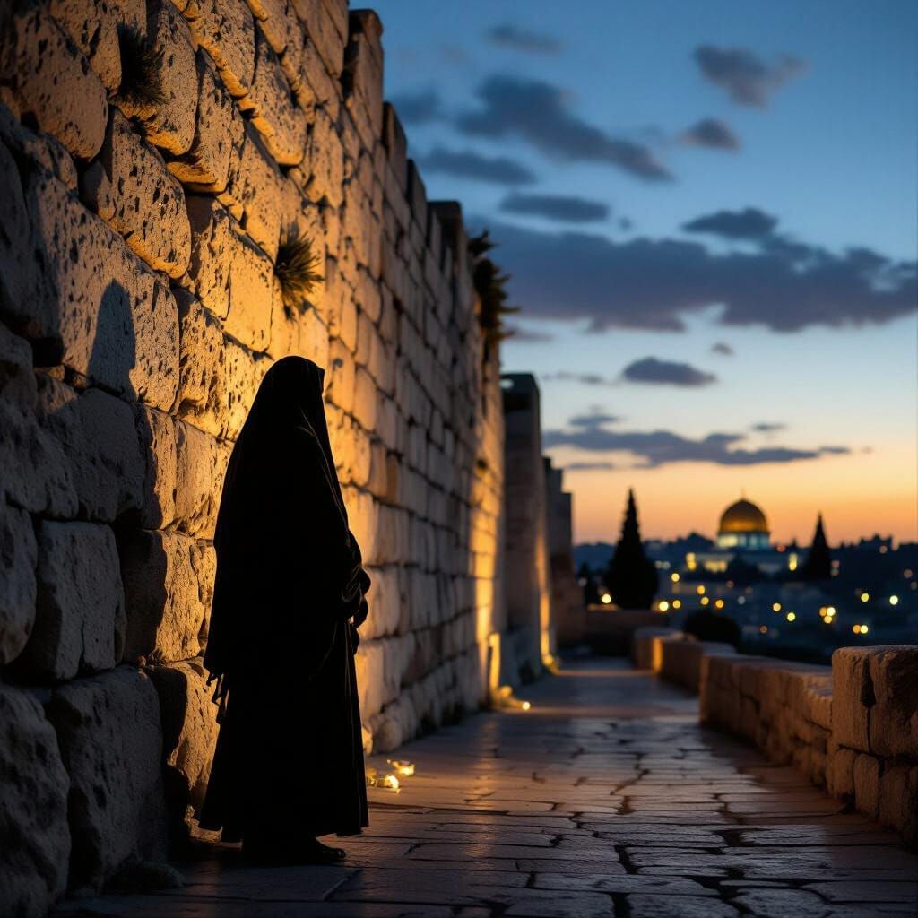 Jerusalem Dusk: Silhouette in Deep Contrast