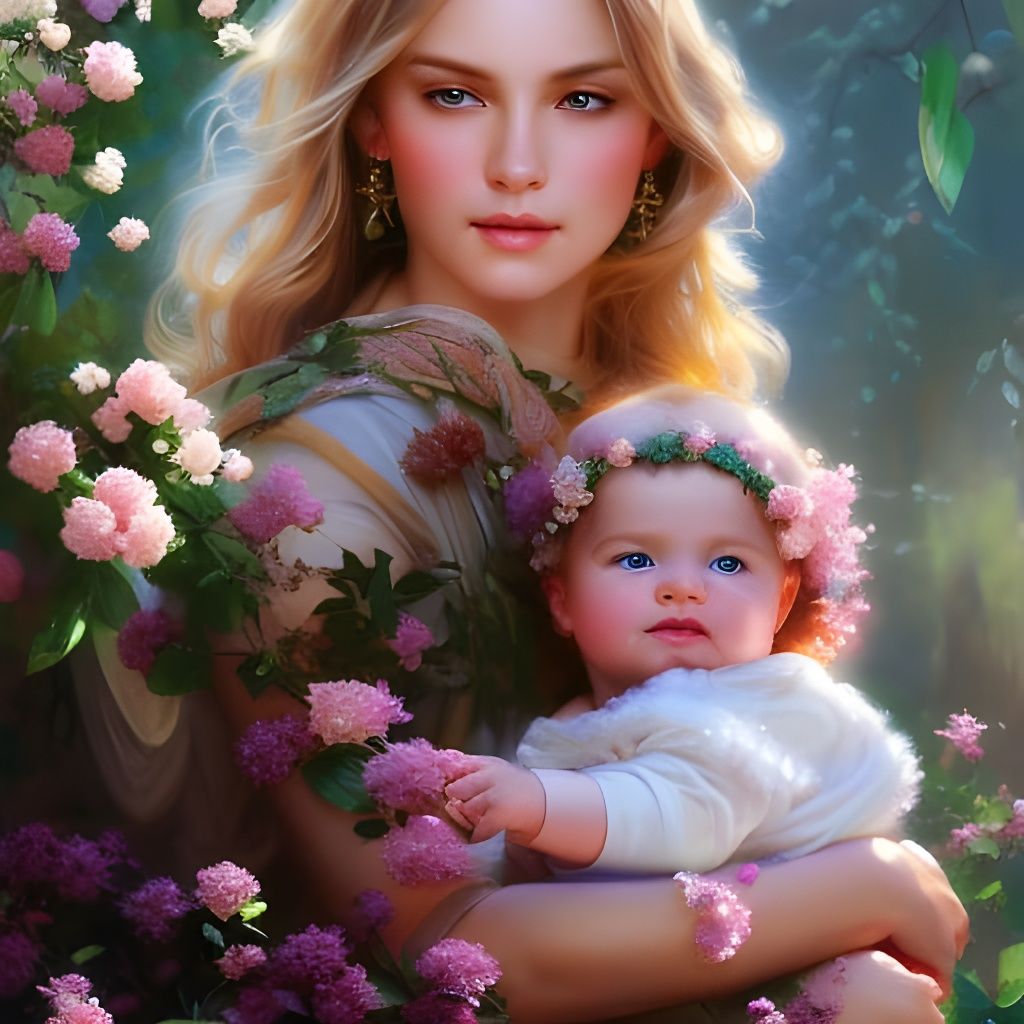 Mother and Child Portrait in Hyperrealistic Style