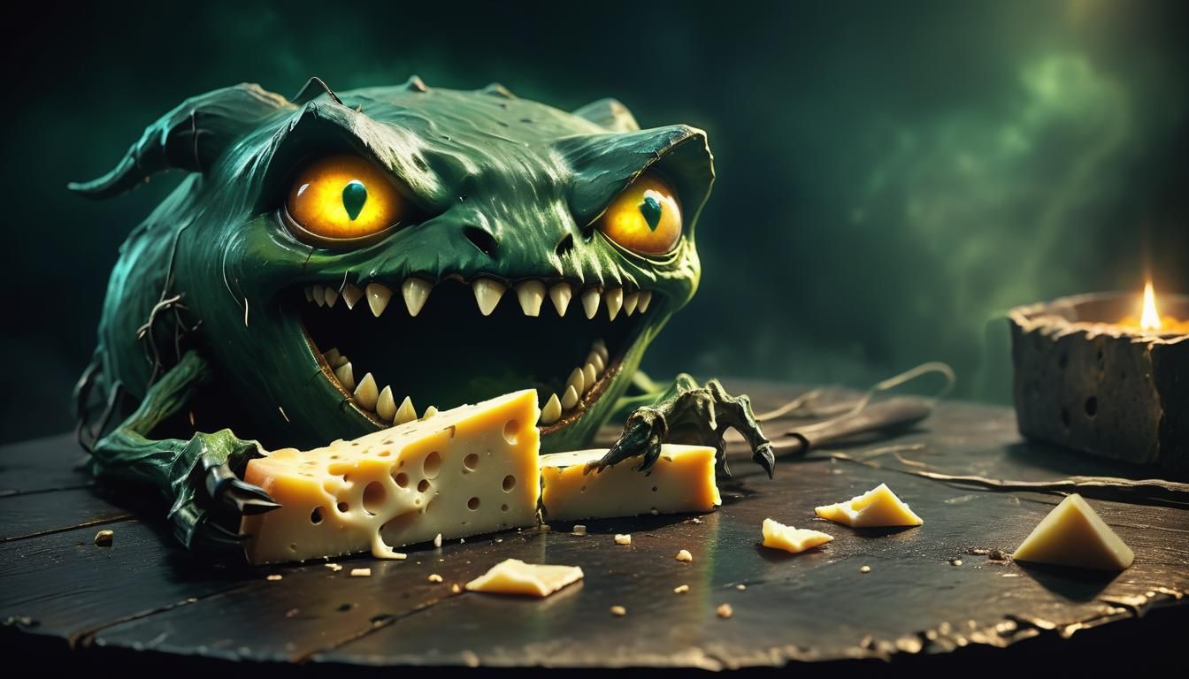 Dark Fantasy Cheese Idol in Horror Illustration Style