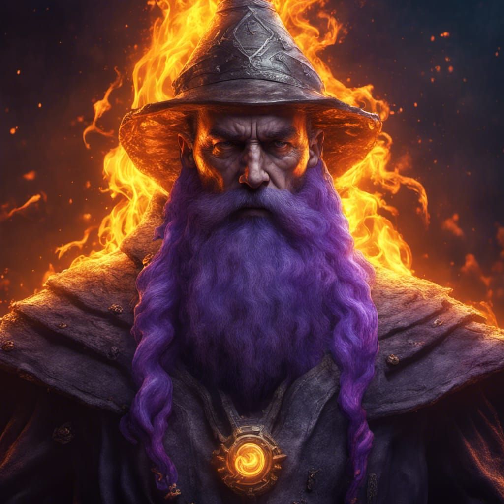 Wizard with Flame: Dark Fantasy Art in 8K