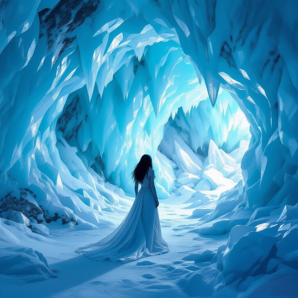 Frozen Woman in Ice Cave: Digital Art