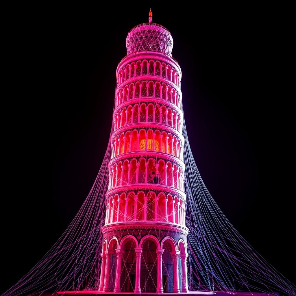 Intricate String Art: Leaning Tower of Pisa
