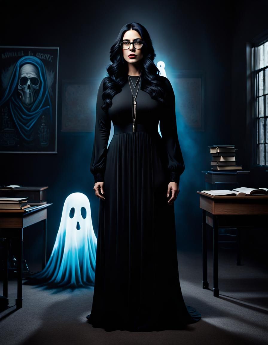 Creepy Hyperreal Portrait of a Teacher with Ghost