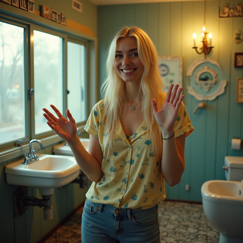 Enthusiastic Woman Advertising Hydration Station, Digital Ar...