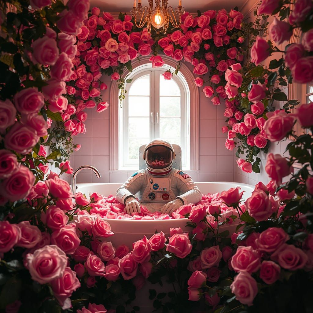 Cosmic Love in a Rose Petal Paradise