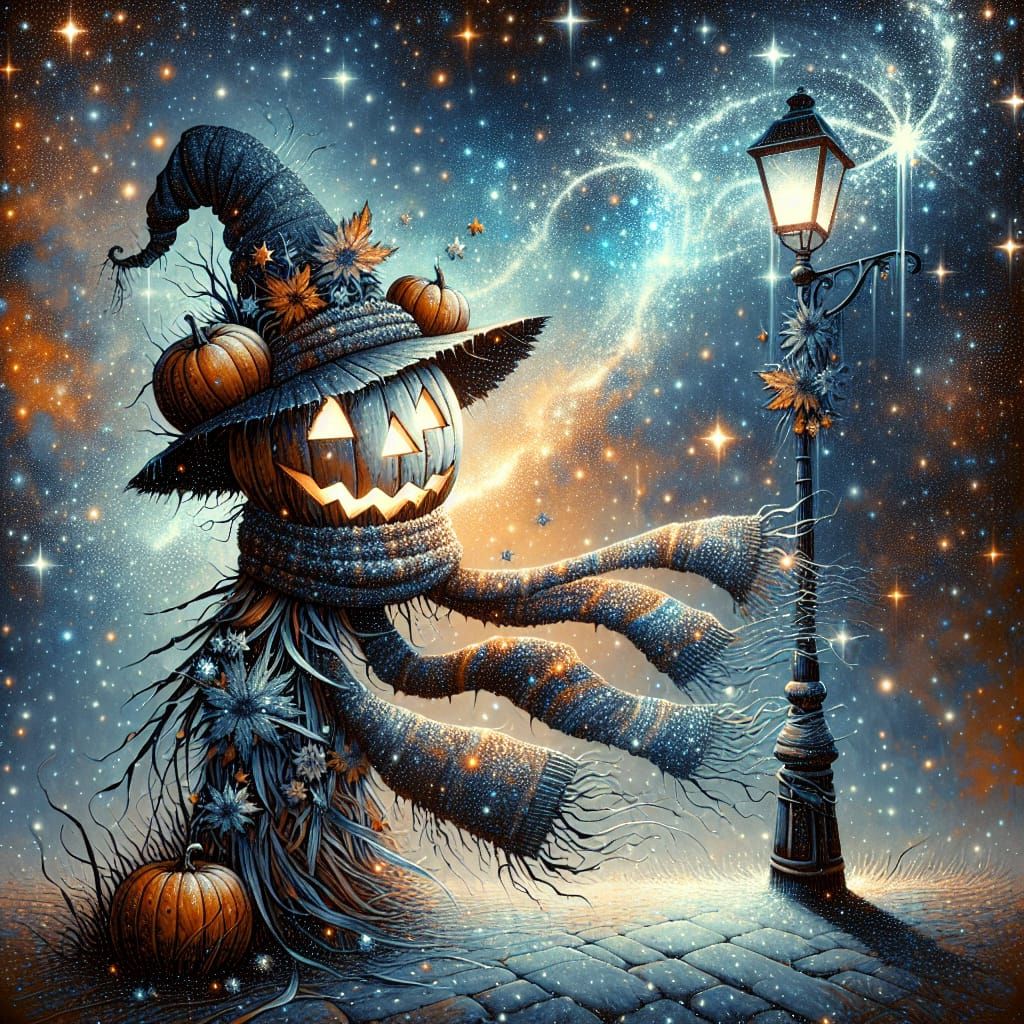scarecrow on a starry night